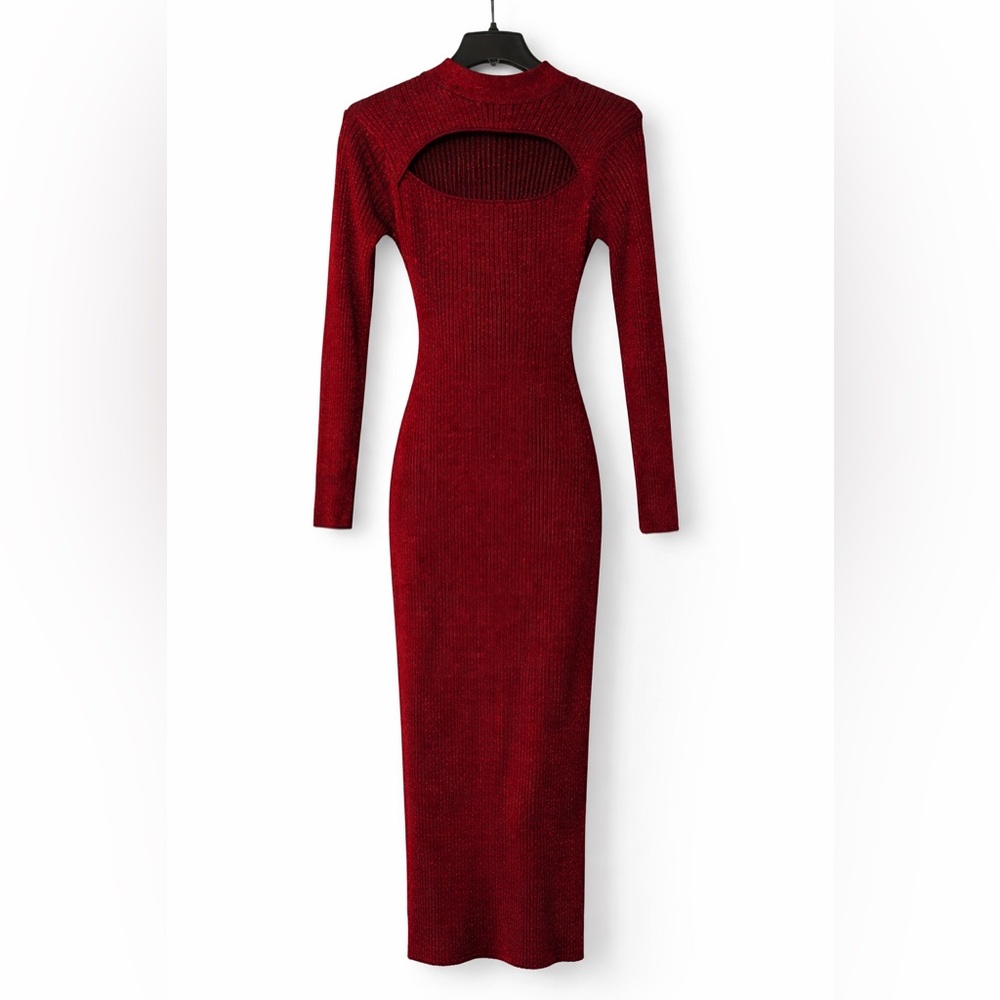 ✨ Say What? Red & Black Metallic Ribbed Bodycon Dress | Size L